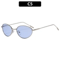 Retro oval metal sunglasses with silver frame and light blue translucent lenses - Silver Frame Blue Lens