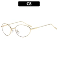 Retro golden metal oval sunglasses with thin frame C8 style for outdoor fashion - Gold Frame White Lens