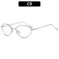 Retro oval sunglasses with thin silver metal frame and silicone nose pads style C9 - Silver Frame Clear Lenses