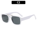 Modern white square pilot sunglasses with grey lenses and double bridge metal bar - C2-White Frame Grey Lens
