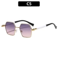 Polygon metal sunglasses with purple pink gradient lenses and black white temple arms - Gold Frame Purple Pink Lens