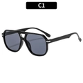 Lunettes de soleil carrées noires à double pont avec verres gris foncé et détails argent - Monture Noir Brillant Verre Gris (C1)