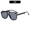 Lunettes de soleil aviateur rétro à double pont avec monture noire et verres gris - Monture Noir Mat Verre Gris (C2)