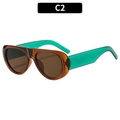 Occhiali da sole ovali retrò con montatura marrone e stanghette verde brillante C2 - C2-Montatura Marrone Stanghette Verdi Lenti Marroni