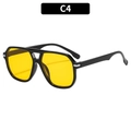 Lunettes aviateur rétro avec monture noire à double pont et verres jaunes transparents - Monture Noire Verre Jaune (C4)