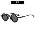 Retro round black sunglasses C1 with thick frames and dark lenses for a vintage style - Black Frame Grey Lens