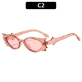 Pink bat-wing shaped sunglasses in semi-transparent PC frame, gothic style model C2 - Transparent Tea Frame Tea Lens (C2)