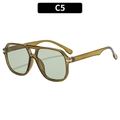 Retro double-bridge square pilot sunglasses with olive brown frame and green lenses - Olive Green Frame Green Lens (C5)