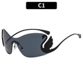 Frameless rimless swan sunglasses with dark grey one-piece lenses and swan temple detail - Black Frame Grey Lens