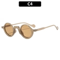Retro small round sunglasses with transparent amber frame and brown lenses C4 style - Jelly Tea Frame Tea Lens