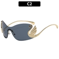Frameless swan oversized sunglasses with dark grey lenses and gold metal temples - Gold Frame Grey Lens