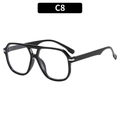 Retro double-bridge sunglasses in glossy black frame with silver metal accents, style C8 - Shiny Black Frame Clear Lens (C8)