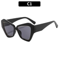 Occhiali da sole cat-eye neri oversize con montatura geometrica e bordi dorati - Montatura Nera Lenti Grigie