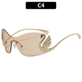Chic rimless swan-themed sunglasses with gold frame and gradient tea lenses (Color C4) - Gold Frame Champagne Lens