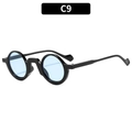 Retro-Rundsonnenbrille mit klassischem schwarzem Rahmen und modischen hellblauen Gläsern - Schwarzer Rahmen Blaue Gläser
