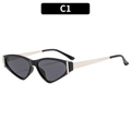 Lunettes de soleil œil-de-chat triangulaires chic avec monture noire et branches argent - Monture Noire Verres Gris (C1)