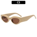Retro small oval cat-eye sunglasses with beige frame and brown lenses fashion style - Khaki Frame Dark Tea Lens