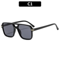 Classic black square pilot sunglasses with grey lenses and gold metal accents - Black Frame Grey Lens (C1)