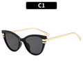 Occhiali da sole fashion cat eye con montatura nera larga e stanghette in metallo oro - Montatura Nera Lenti Grigie