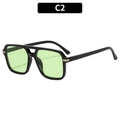 Vintage double-bridge square sunglasses with thick black frames and light green lenses - Black Frame Green Lens (C2)