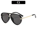 Klassieke aviator zonnebril met zwart montuur, gouden pootjes en donkergrijze glazen - Zwart Frame Grijze Lenzen (C1)