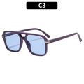 Retro purple square frame sunglasses with light blue lenses and gold metal trim C3 - Purple Frame Blue Lens (C3)