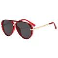 Retro aviator zonnebril met transparant rood montuur en gouden metalen pootjes - Rood Frame Grijze Lenzen (C2)