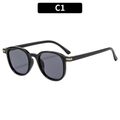 Retro square sunglasses with black frame and dark grey lenses featuring gold metal details - Black Frame Grey Lens