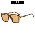 Lunettes de soleil rétro carrées à double pont avec monture léopard et verres ambrés - Monture Écaille Verres Thé Clair (C5)
