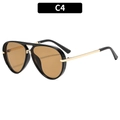 Aviator zonnebril met zwart montuur, gouden dubbele brug en bruine glazen - Zwart Frame Thee Lenzen (C4)