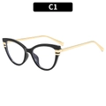 Occhiali chic occhio di gatto anti luce blu con montatura nera e aste dorate - C1-Nero