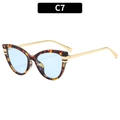 Cat eye sunglasses with tortoise shell frame, blue lenses and slim gold metal temples - Tortoiseshell Frame Blue Lens