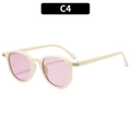 Retro cream square sunglasses with soft pink lenses and gold temple accents, C4 variant - Beige Frame Purple Lens