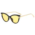 Fashion cat eye sunglasses with glossy black frame and translucent yellow lenses - Black Frame Yellow Lens