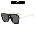 Gafas de sol de aviador cuadradas con montura negra y detalles de metal dorado - Montura Negra Lentes Grises (C1)