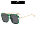 Gafas de sol aviador cuadradas con montura verde oscuro, patillas oro y código C2 - Montura Verde Lentes Grises (C2)