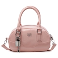 Sac Boston rose en cuir texturé avec accessoires argentés et bandoulière amovible - Avec pendentif en métal / Rose
