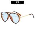 Fashion pilot sunglasses in tortoise shell frame with light blue lenses and gold temples - Tortoise Frame Blue Lens (C8)