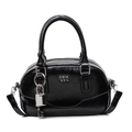 Sac Boston en cuir verni noir brillant avec logo en métal argenté et breloque cadenas - Avec pendentif en métal / Noir