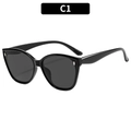 Y2K square black butterfly sunglasses with polished resin frame and metal rivets - Black Frame Grey Lens