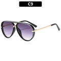 Fashion aviator sunglasses with black double-bridge frame and purple gradient lenses - Black Frame Double Grey Lens (C9)