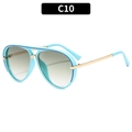 Retro pilot sunglasses with sky blue double bridge frames and gradient grey lenses - Blue Frame Double Green Lens (C10)