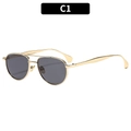 Goldene Doppelsteg-Pilotenbrille mit dunkelgrauen Gläsern im C1-Stil für Damen - Goldener Rahmen Graue Gläser