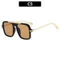 Square pilot sunglasses with black frame, gold metal top bar and amber lenses - Black Frame Tea Lens (C5)