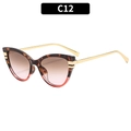 Cat-eye sunglasses with dark tortoise shell frame and gold metal temples in color C12 - Tortoise Red Split Frame Grey Pink Lens