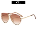 Classic aviator sunglasses with gold metal frame, red top bar and brown gradient lenses - Champagne Frame Double Tea Lens (C11)