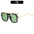 Square aviator sunglasses with black frame, light green lenses and gold temples (C6) - Black Frame Green Lens (C6)