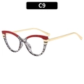 Cat eye blue light blocking glasses with red and tortoiseshell pattern frames and gold legs - C9-Red Top Black Lines Bottom