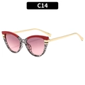 Fashionable cat eye sunglasses with red frame and gradient purple lenses, style C14 - Red Black Striped Frame Purple Pink Lens