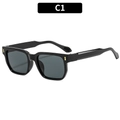 Classic black square sunglasses with grey lenses and golden arrow rivets in model C1 - Black Frame Grey Lens